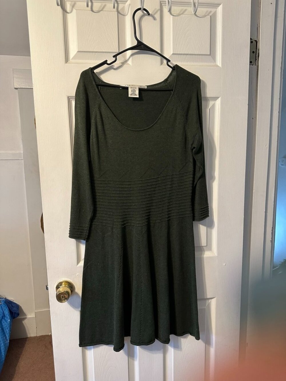 Max Studio Long Sleeve Dark Olive Green Midi Sweater Dress.  Size Large.